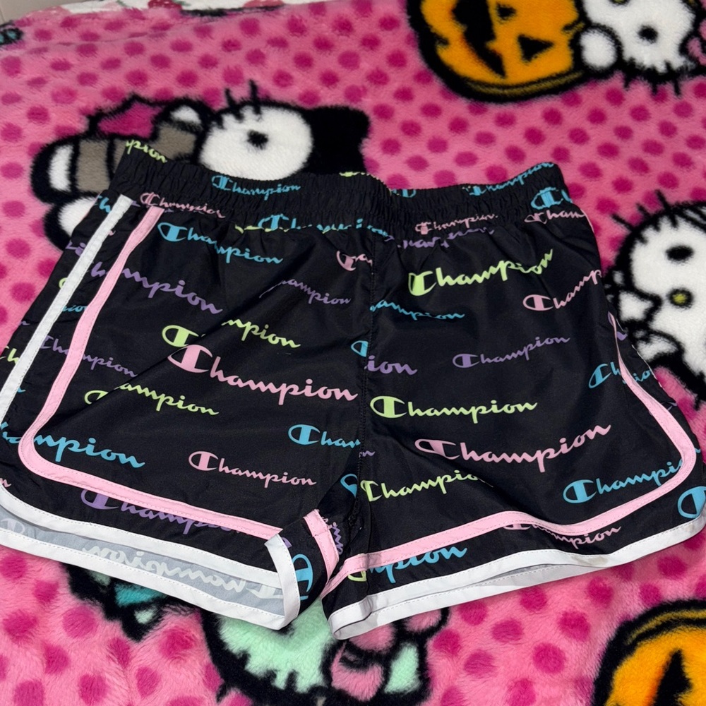 Champion Black Shorts with Multicolor Logo